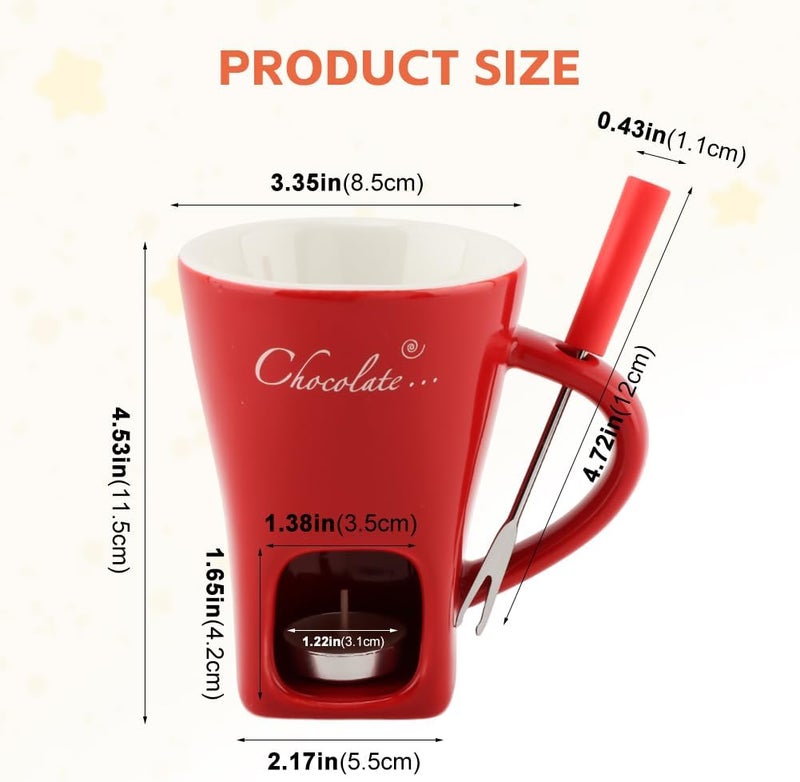 WeiLingBo Chocolate Fondue Cup,Chocolate Fondue Mug with Fork and Candle,Ceramic Chocolate Melting Cup for Birthday Date Night Birthday Wedding Gifts (11.5 * 5.5 * 8.5cm,COLOR:Red) - Image 2